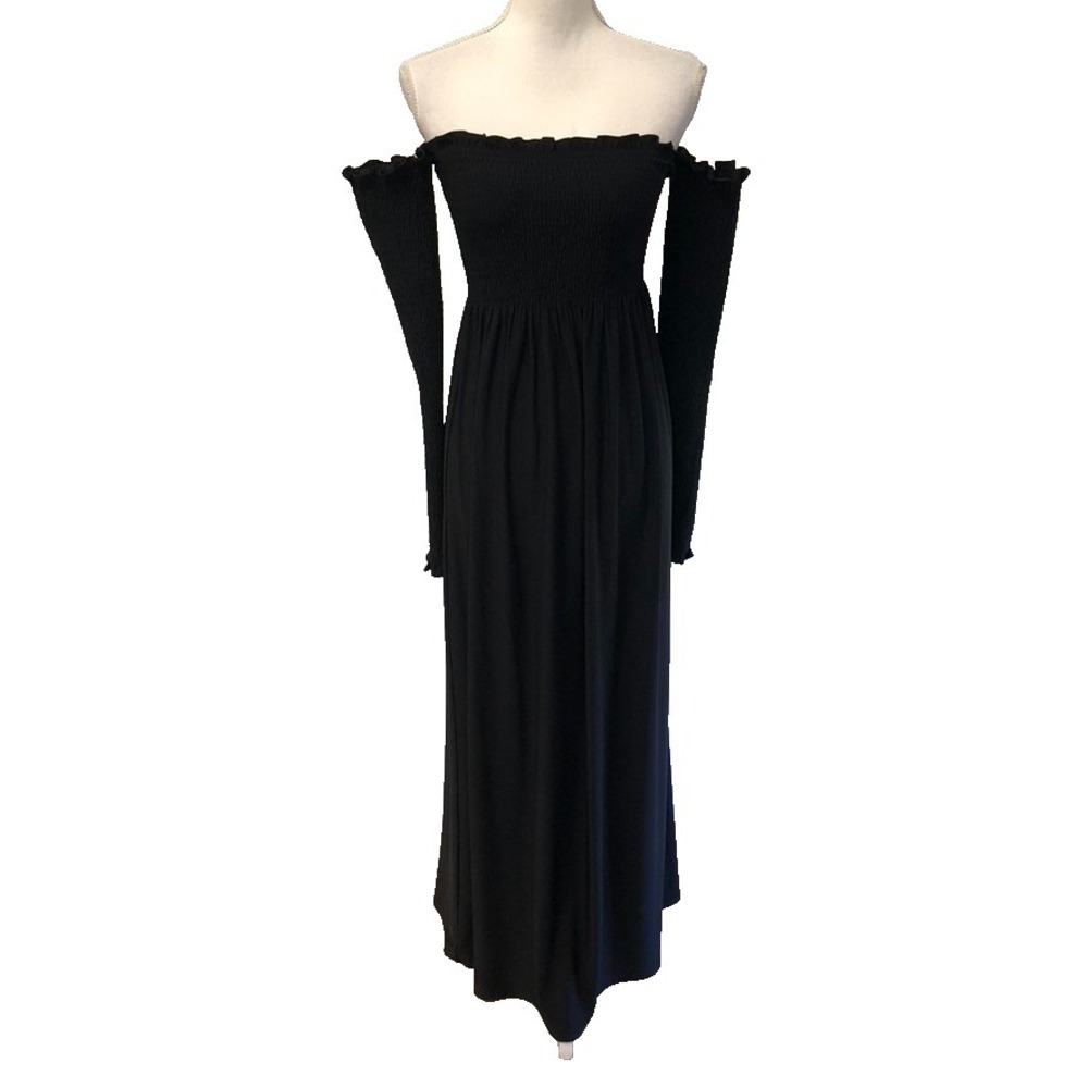 Hill‎ House The Nap Dress Womens Small Black Off The Shoulder Smocked Long Party